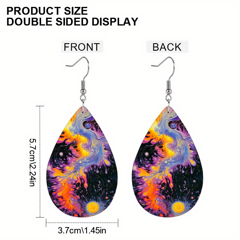 2D Bohemia Abstract Art Pattern PU Dangle Earrings